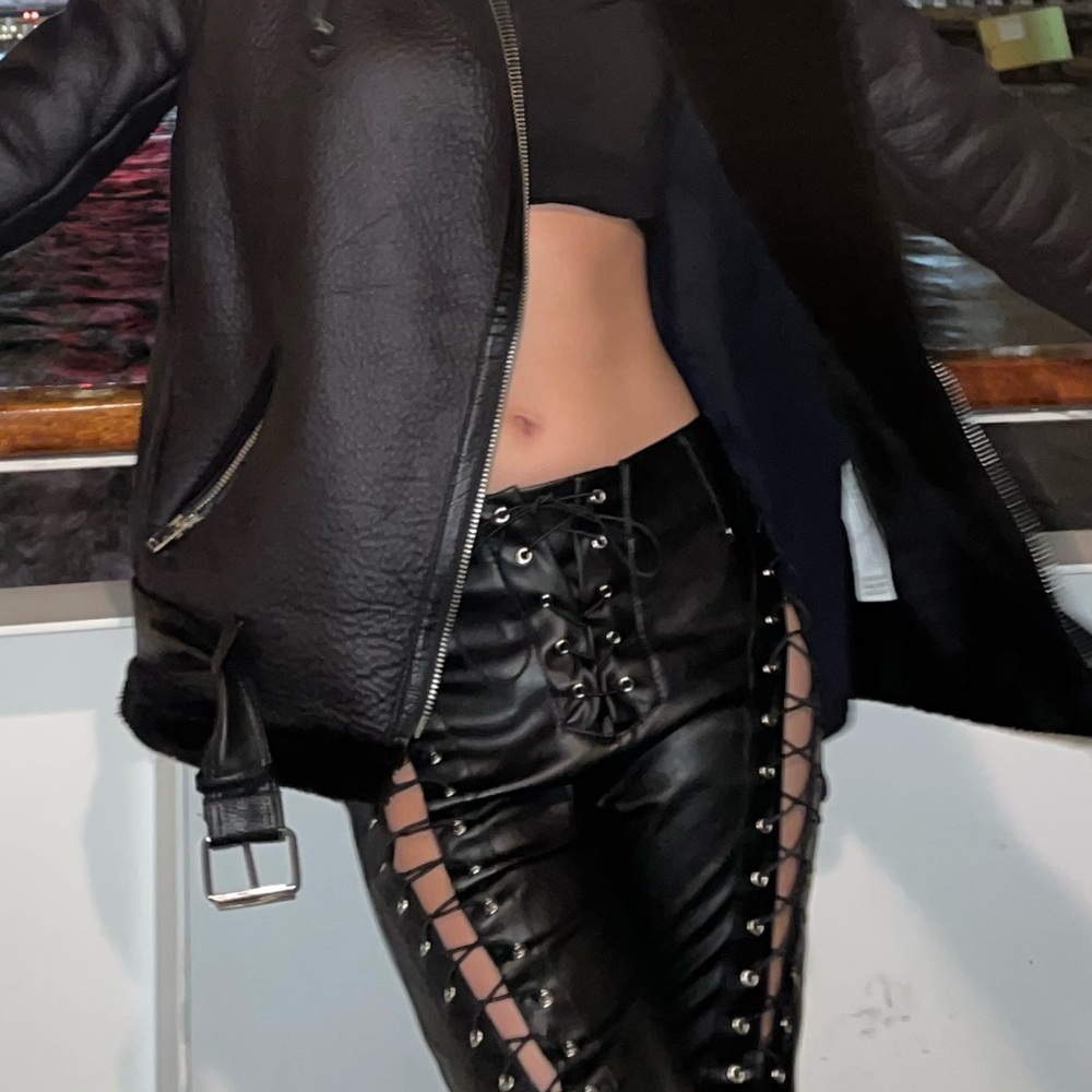 i am gia black lace up leather pants